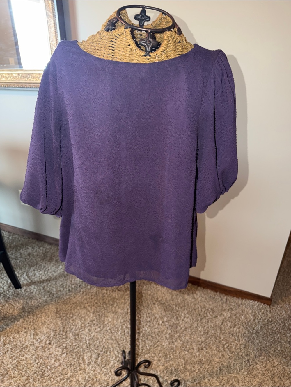 miami Purple Short-Sleeve Blouse with Puff Detail